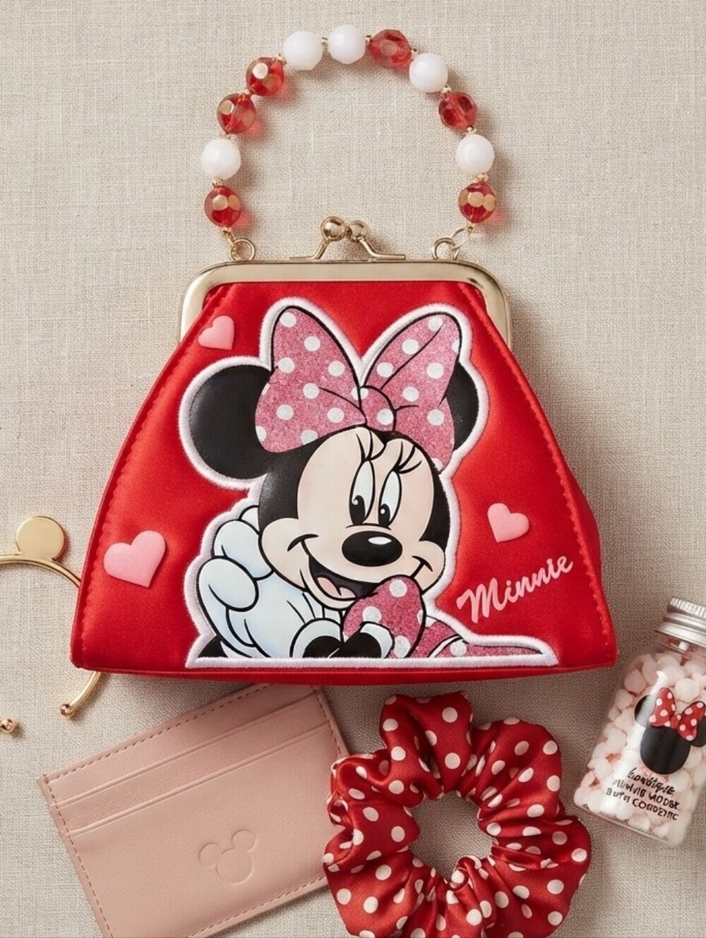 Minnie Mouse Red White Kiss Lock Small Clutch Handbag Purse